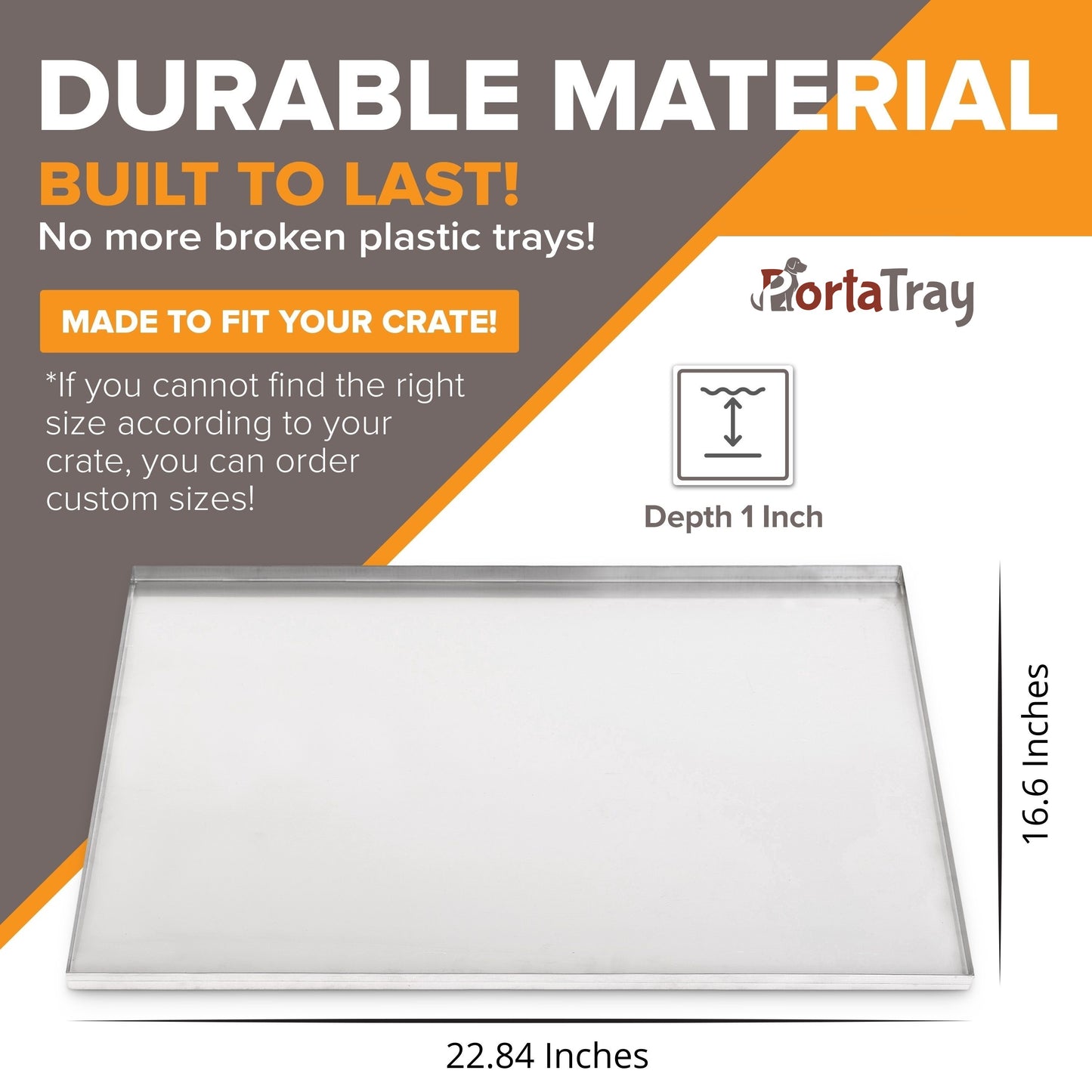 PortaTray Dog Crate Replacement Tray, Chew, and Crack Proof Metal Multipurpose Tray