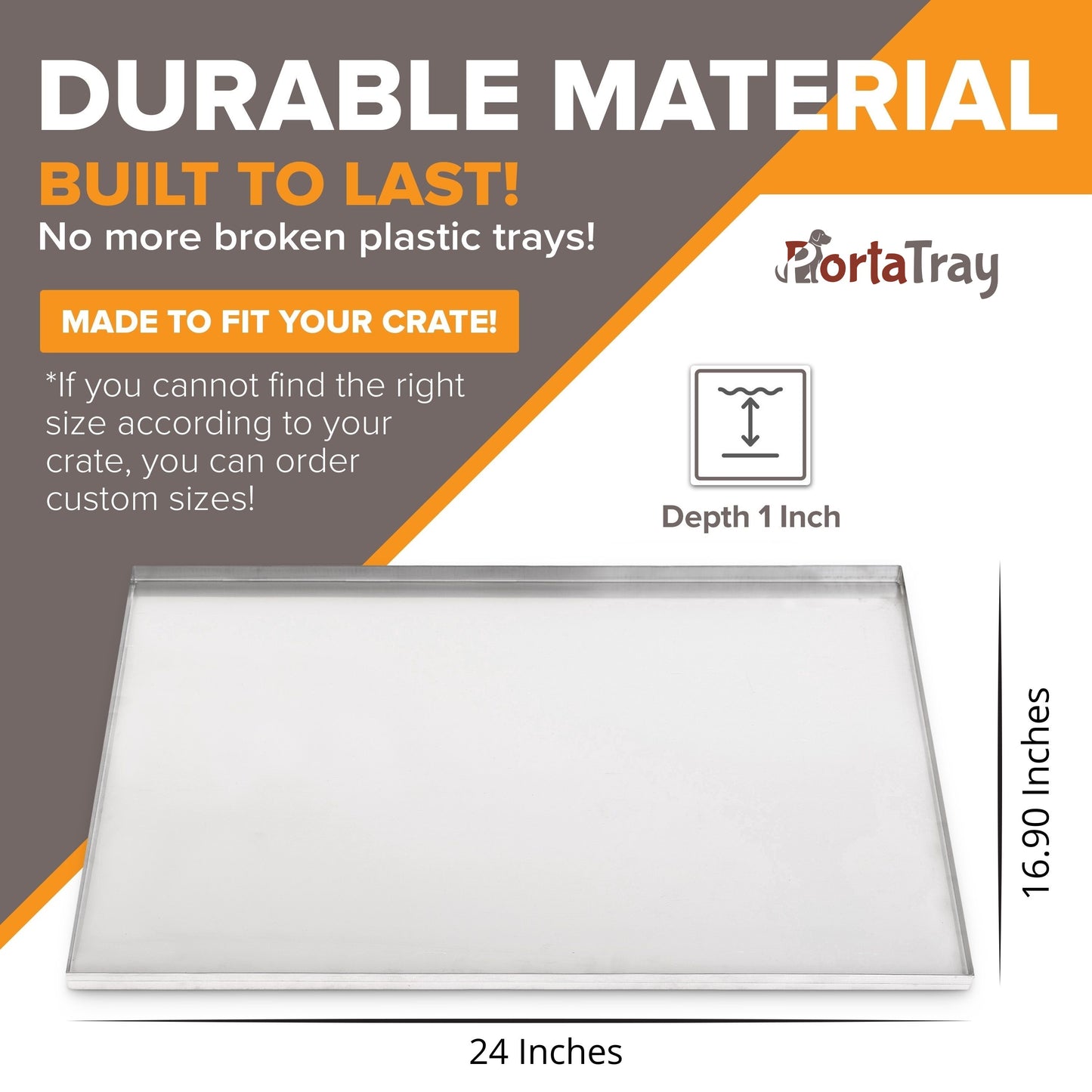 PortaTray - You&Me Dog Crate Replacement Tray, Chew, and Crack Proof Metal Multipurpose Tray