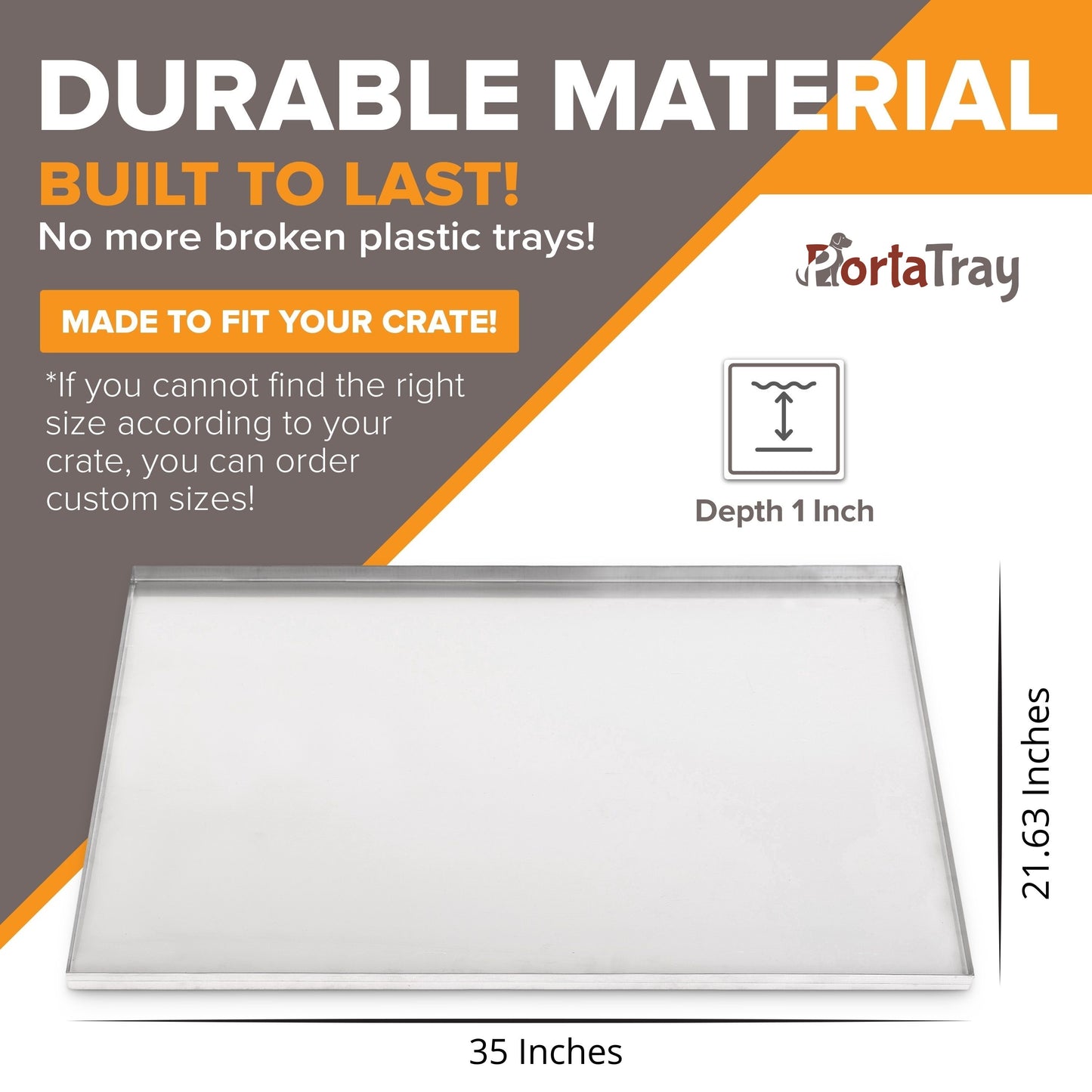 PortaTray Dog Crate Replacement Tray, Chew, and Crack Proof Metal Multipurpose Tray