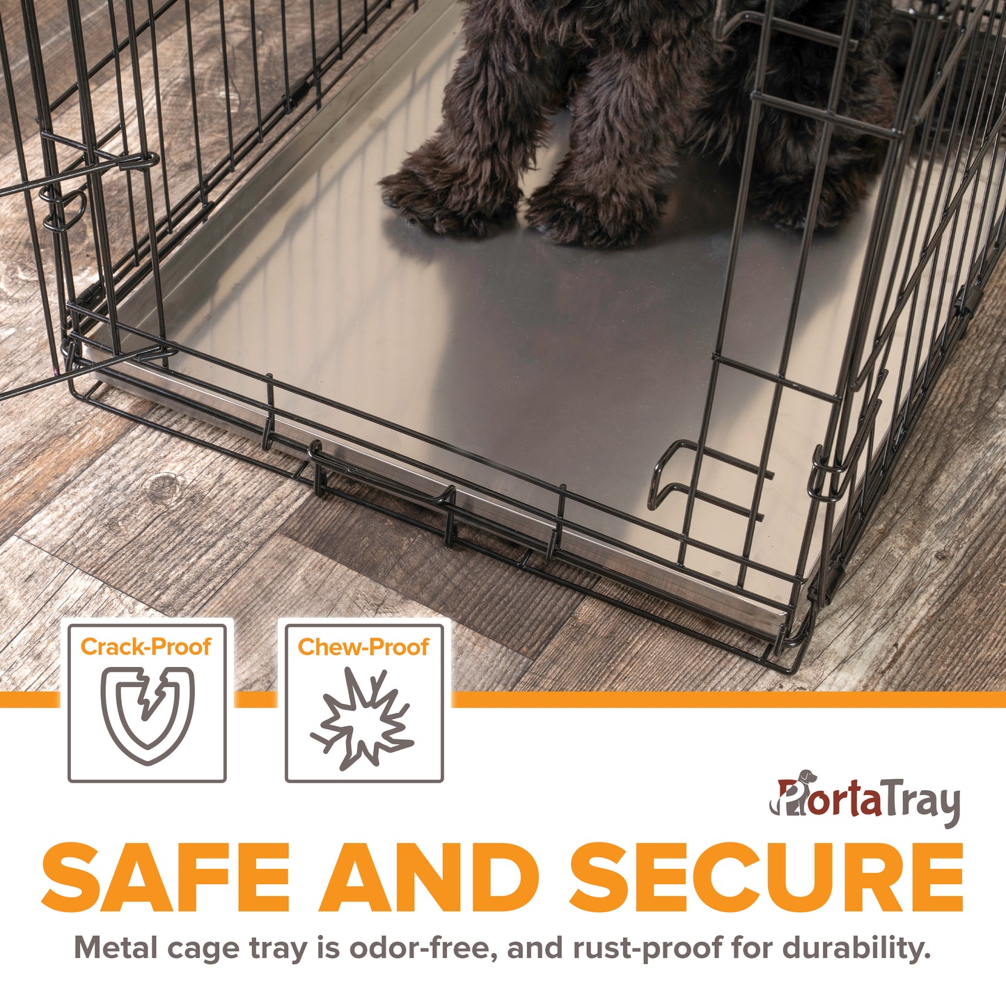 PortaTray Dog Crate Replacement Tray, Chew, and Crack Proof Metal Multipurpose Tray